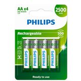 Pilha Recarregável Aa Philips 2500mah R6b4rtu25/59 1.2v Com 4 Unidades