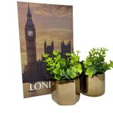 Kit Decoração Livro Londres + 2 Vasos De Cerâmica Cor Cobre