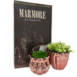 Kit Decoração Livro Marmore + 2 Vasos De Vidro Rose Gold