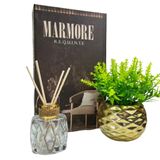 Kit Decoração Livro Marrom + Vaso Dourado + Difusor De Vidro