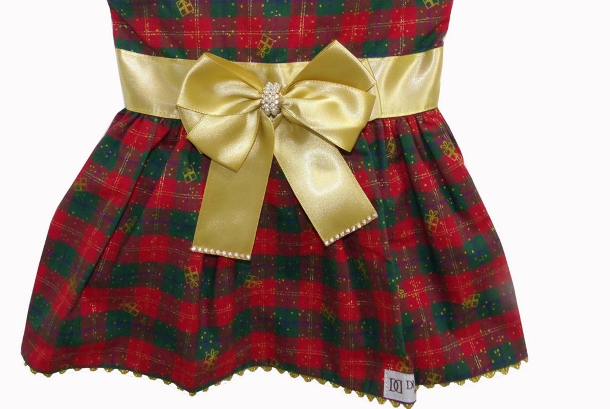 Vestido para cachorro Natal xadrez