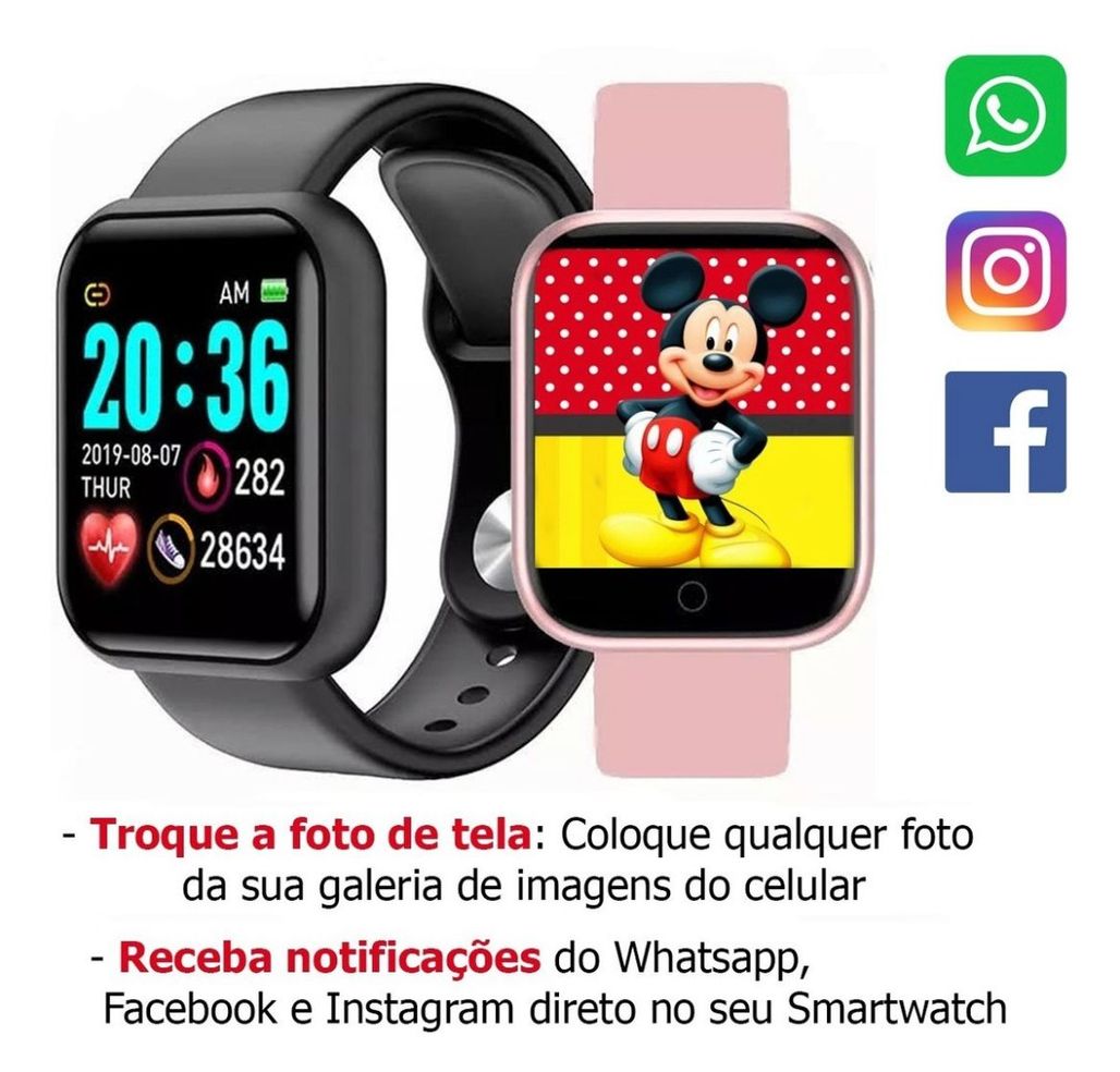 Smartwatch Y68, Relógio Inteligente, Esportivo, Troca Foto da Tela