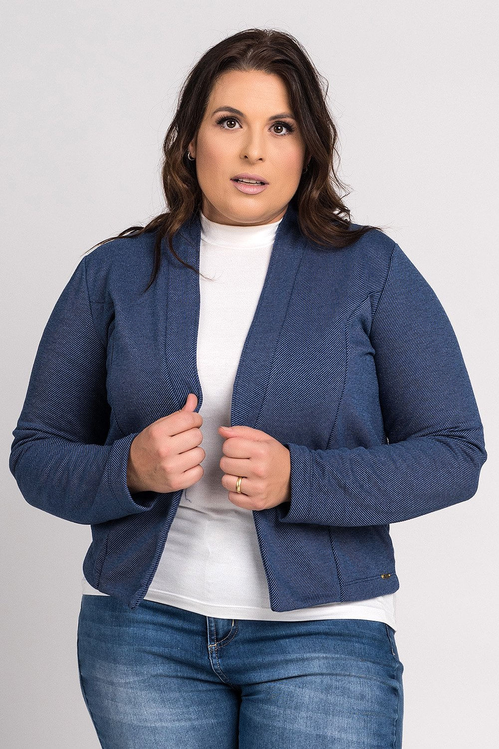 Blazer Feminino Plus Size Moleton Canelado Aberto - Cereja Rosa