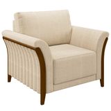 Poltrona Decorativa Sala De Estar 102cm Pés Madeira Roya M22 Linho Champanhe - Mpozenato