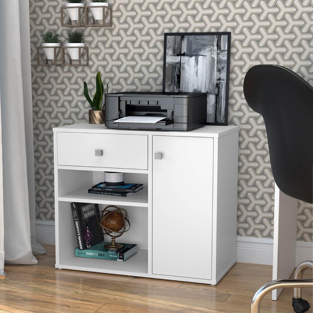 Balcão Para Escritório Ravena Com 1 Porta E 1 Gaveta - Branco