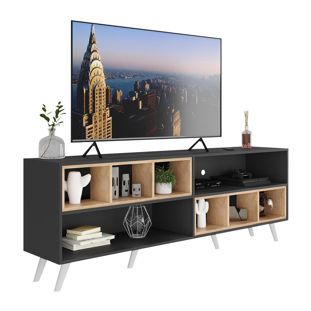 Rack Tv 75&quot; Retrô Com Nichos Jazz Multimóveis V1022 Preto/rustic/branco