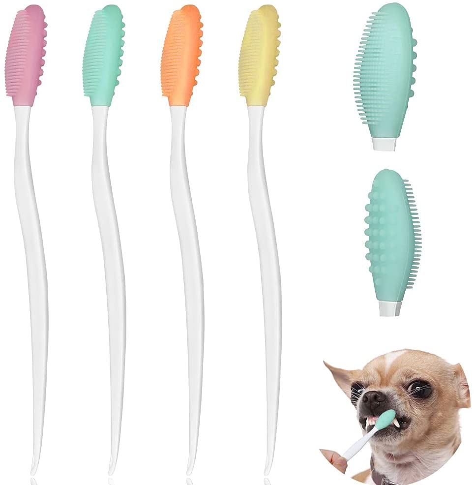 Escova De Dentes De Cachorro, 4 Pacotes De Silicone Pro Double Sided Soft Comfort Suave Escova De Dentes Suaves Com Alça Longa Curva De 5,7