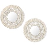 Espelho De Parede Pendurado Com Macramé Edge Set De 2 Pequenos Espelhos Antigos Boho Redondos Para Quarto Plano Quarto Bebê Berçário Bela Id