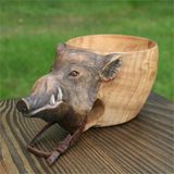 Camping Animal Wooden Bowl, Copo De Água Animal Água Ao Ar Livre