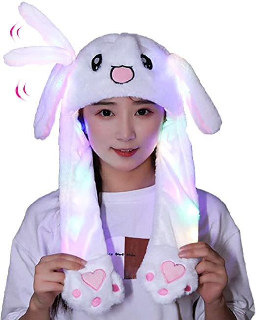 Cute Bunny Hat Ear Moving Jumping Hat Funny Animal Pelúcia Chapéus De Coelho