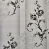 Papel de parede Floral com Damask Preto e Off White