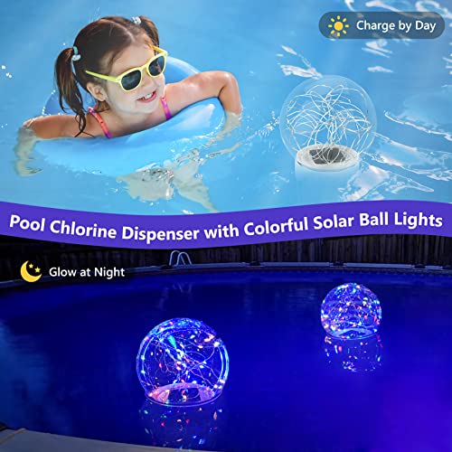 Flutuador De Cloro Da Piscina Com Luzes Solares Coloridas Da Bola, Flo