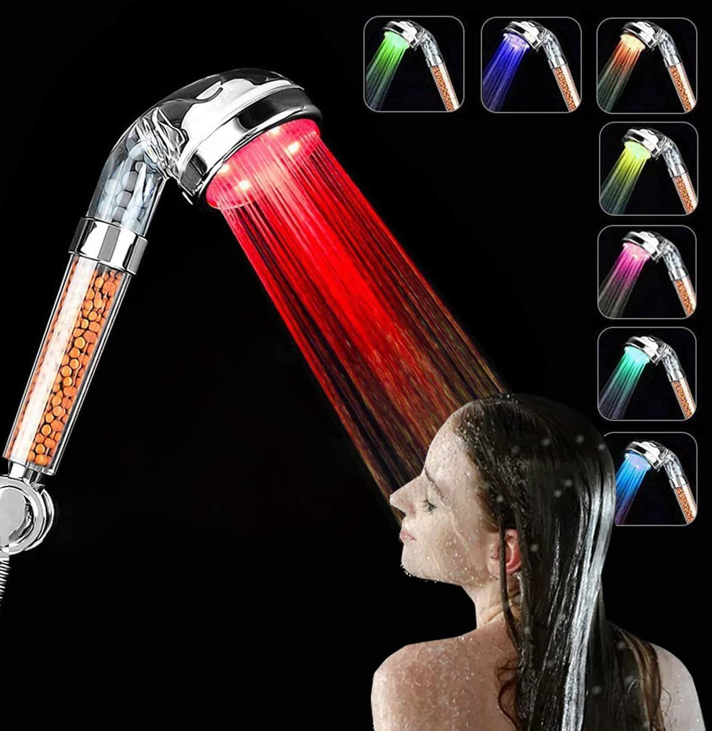 Led Chuveiro Head Color Changing, Filtration High Pressure Handheld Shower Head Com 7 Cores Ciclicamente Mudando Luzes Chuveiro De Economia