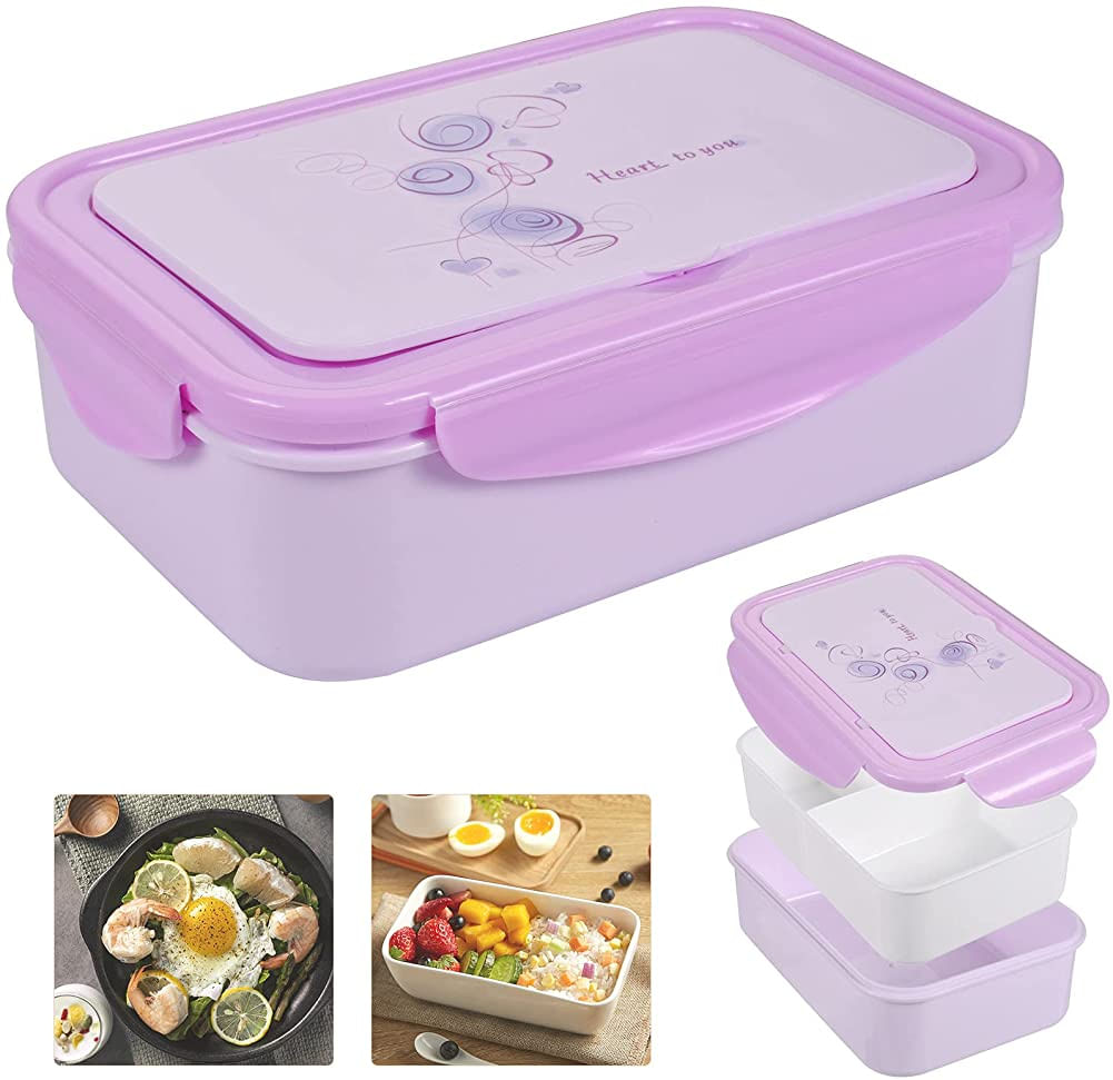 Salada Bento Box, 1400 Ml Kid Bento Box, Caixa De Salada Infantil Adulta, 3 Compartimentos, Lancheira Infantil Com Garfo, Para Piquenique, E