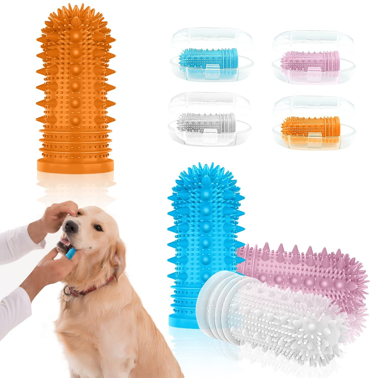 Escova De Dentes Atualizada Para Cães, 4pcs 360° Cerdas Integralmente Cercadas Cerdas De Dentes De Dedo De Estimação Para Cães Placa De Dent