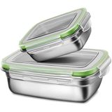 Caixa De Aço Inoxidável Bento Box 2 Peça Bento Box Lancheira Para Crianças E Adultos (350ml + 850ml). Verde