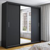 Guarda-roupa Casal 3 Portas De Correr Com Espelho 4 Gavetas Isabela Luxo Carioca Móveis Preto