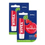 Kit 2 Hidratante Labial Nivea Morango Shine 4,8g