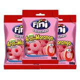 Balas De Gelatina Fini Aros De Morango 100g | Kit Com Três Unidades