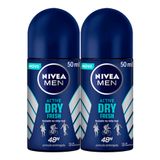 Kit 2x 50ml Desodorante Nivea Men Active Dry Fresh Roll-on Antitranspirante 48h