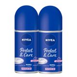 Kit 2 Desodorante Nivea Antitranspirante Roll On Protect &amp; Care 50ml