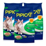 Kit 3 Areia Higiênica Pipicat Classic Para Gato 4kg