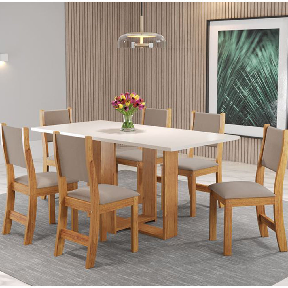 Conjunto De Mesa Vieiro Elegance Com 6 Cadeiras