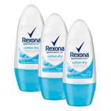 Kit 3 Desodorante Antitranspirante Rexona Cotton Dry Roll-on Com 50ml