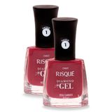 Esmalte Risqué Diamond Gel Cor Rosa Flambado 9,5ml | Kit Com Duas Unidades