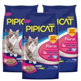 Kit 3 Areia Higiênica Pipicat Floral Perfumada Para Gato 4kg