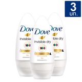 Kit 3x Desodorante Antitranspirante Roll-on Dove Invisible Dry Com 50ml