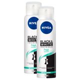 Kit 2 Desodorante Antitranspirante Aerosol Nivea Invisible Black &amp; White Fresh 150ml