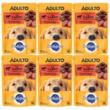 Kit 6 Ração Úmida Para Cachorro Pedigree Adulto Sabor Carne Ao Molho Em Sachê 100g