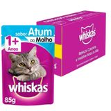 Caixa 20un Ração Úmida Whiskas Sachê Gatos Adultos Atum Ao Molho 85g