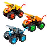 Kit Brinquedos Monster Truck Wolf Carrinho Miniatura Fricção 29,5cm