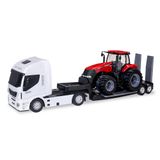 Brinquedo Trator Coleção Magnum 340 Caminhão Plataforma Iveco Hi Way Case Agriculture Branco