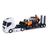 Brinquedo Caminhão Iveco Hi Way Plataforma Retroescavadeira Case Construction Branco