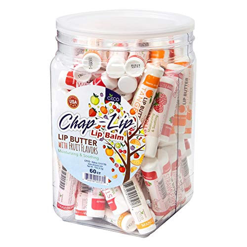 Chap-lip Lip Balm 60 Ct. Com Sabores De Frutas, Manteiga De Cacau, Óleo De Coco | Hidratante Vitamina E &amp; Tratamento Total De Hidratação