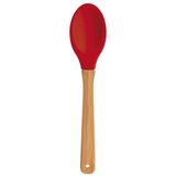 Colher De Silicone Mor Com Cabo De Bamboo Vermelho Resistente Ao Calor