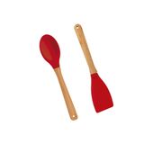 Jogo Utensílios De Silicone 2 Peças Cabo De Bamboo Colher Espátula