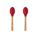 Conjunto 2 Colheres De Silicone Mor Com Cabo De Bamboo Vermelho Resistente Ao Calor