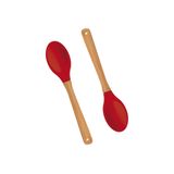 Kit 2 Colheres De Silicone Cabo De Bamboo Mor Vermelho