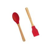 Jogo Utensílios De Silicone 2 Peças Cabo De Bamboo Colher Pincel