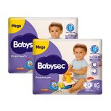 Kit 2 Fralda Babysec Premium Tamanho Xg Pacote Mega Com 24 Unidades Descartáveis Cada