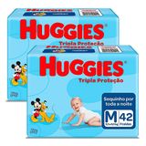 Kit 2 Fralda Huggies Tripla Proteção Tamanho M Pacote Mega Com 42 Unidades Cada