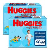 Kit 2 Fralda Huggies Tripla Proteção Tamanho Xg Pacote Megacom 32 Unidades Cada
