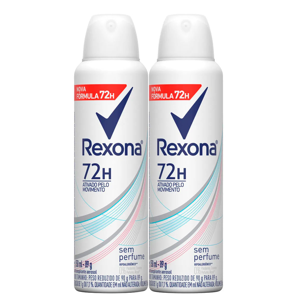 Desodorante Rexona Sem Perfume Aerosol Antitranspirante 72h 150ml | Kit Com Duas Unidades