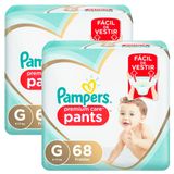 Kit 2 Fralda Pampers Pants Premium Care G 68 Unidades Cada