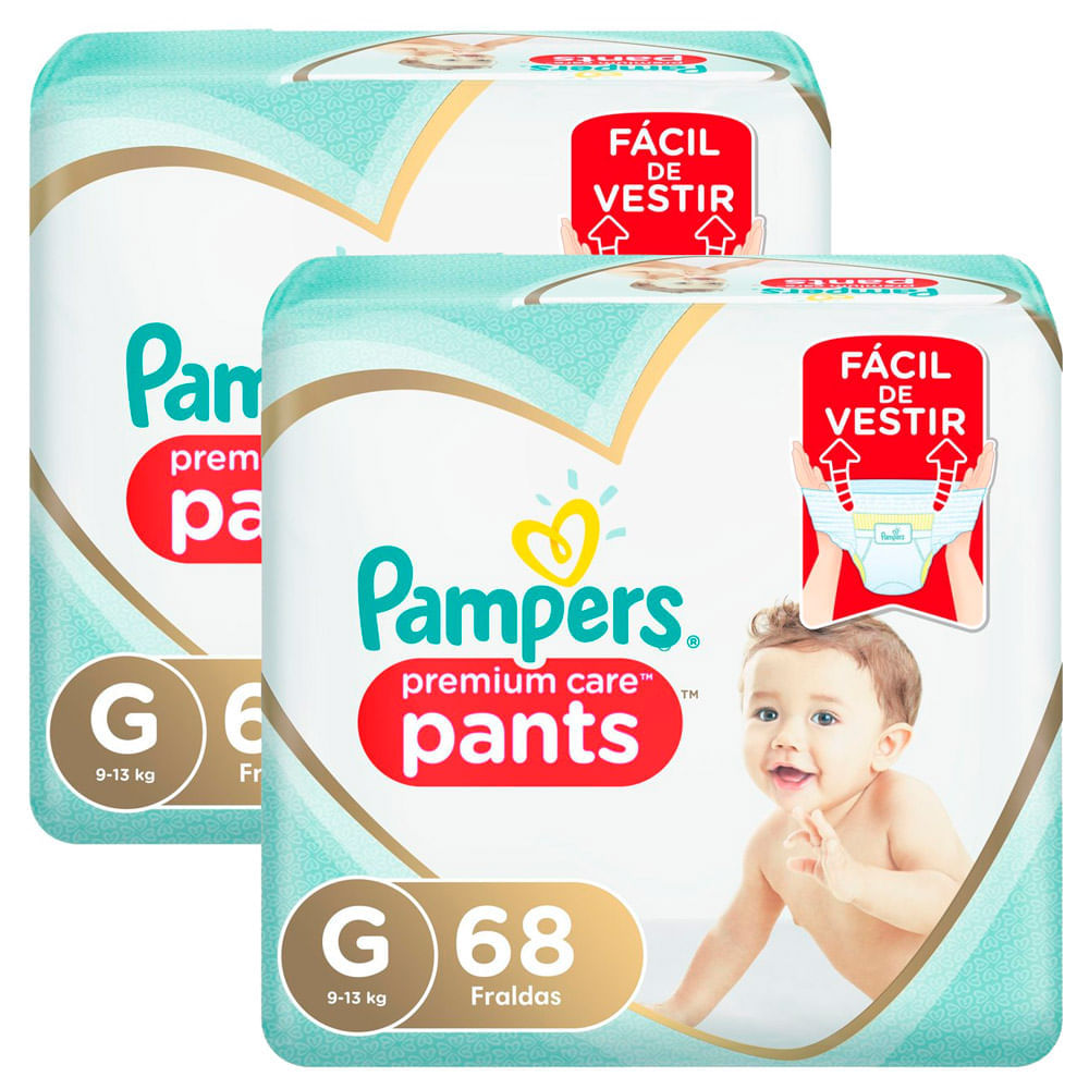 Kit 2 Fralda Pampers Pants Premium Care G 68 Unidades Cada