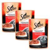 Kit 3 Ração Úmida Para Gatos Sheba Adulto Sabor Carne Ao Molho Em Sachê 85g